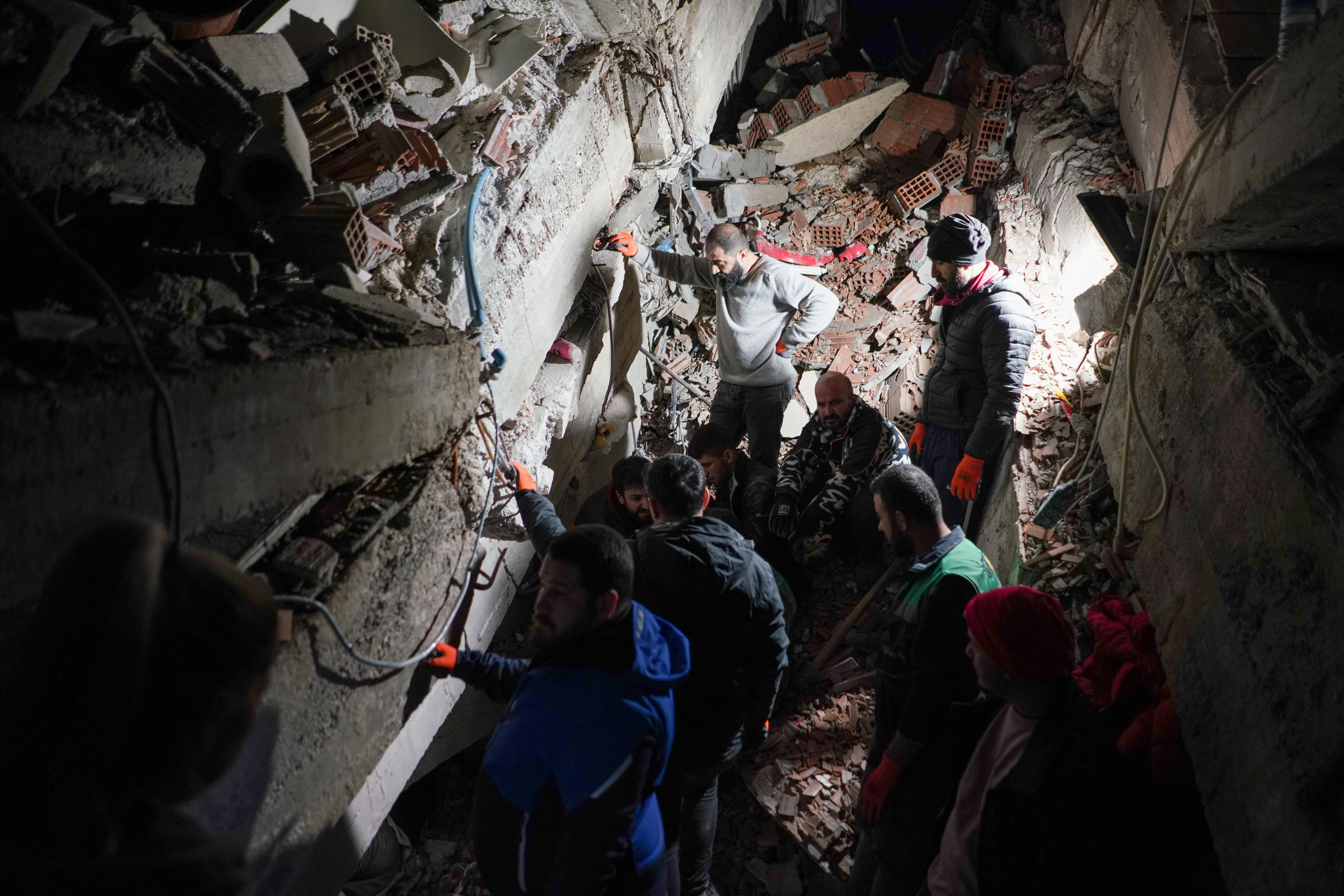 Search operations continue after the earthquake on Feb. 7, 2023. Turkey experienced the biggest earthquake of this century in the border region with Syria. The earthquake was measured at 7.7 magnitude.