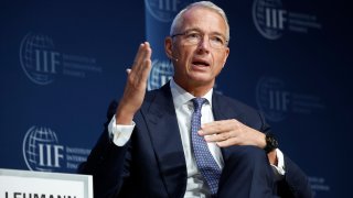 Axel Lehmann, chairman at Credit Suisse Group AG, speaks during the Institute of International Finance (IIF) annual membership meeting in Washington, DC, on Friday, Oct. 14, 2022.