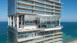 A view of the building’s Sky Club which spans three levels from the 30th to 32nd floor and includes two cantilevered pools one for sunrise the other for sunset.