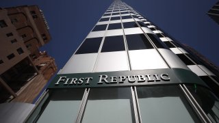 A sign is posted on the exterior of a First Republic Bank office on March 16, 2023 in San Francisco, California.