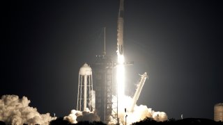 A SpaceX Falcon 9 rocket with the crew capsule Endeavour lifts off from pad 39A at the Kennedy Space Center in Cape Canaveral, Fla., Thursday, March 2, 2023. (AP Photo/John Raoux)