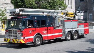 FILE – A firetruck seen in the Old Montreal main historic district.