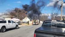 Smoke from a small plane crash in North Lindenhurst, New York.