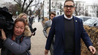 U.S. Rep. George Santos (R-NY) leaves the Capitol Hill Club on January 31, 2023 in Washington, DC.