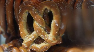 Pretzels are for sale at a stand before the Opening Day game between the Chicago White Sox and the Kansas City Royals during the Opening Day game at U.S. Cellular Field on April 1, 2013 in Chicago, Ill.