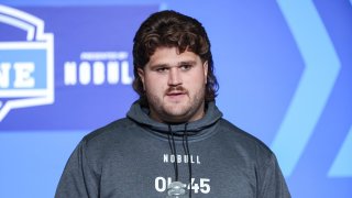 Offensive lineman Joe Tippmann of Wisconsin speaks to the media during the NFL Combine at Lucas Oil Stadium on March 4, 2023 in Indianapolis, Indiana. (Photo by Michael Hickey/Getty Images)