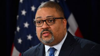 Manhattan District Attorney Alvin Bragg speaks during a press conference to discuss his indictment of former President Donald Trump, outside the Manhattan Federal Court in New York, April 4, 2023. – Trump was charged with 34 felony counts of falsifying business records stemming from three pre-election hush-money cases, prosecutors said.