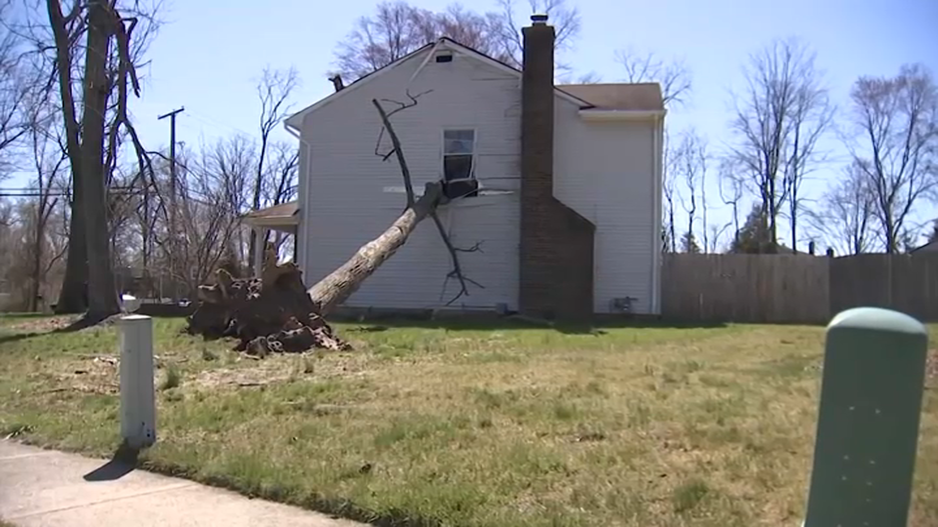 Tree pierces side of Howell home.