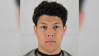 This photo released by the Johnson County Sheriff’s Office in Kansas, on Wednesday, May 3, 2023, shows Jackson Mahomes. The brother of Kansas City Chiefs quarterback Patrick Mahomes was booked into jail Wednesday on aggravated sexual battery charges over a restaurant altercation.