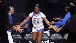 Aneesah Morrow (24) is introduced before a game against Providence at Wintrust Arena on Dec. 28, 2022, in Chicago.