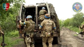 A screengrab captured from a video shows Ukrainian soldiers in the Donetsk region of Ukraine, on June 12, 2023, a major hot spot in the war between Moscow and Kyiv.