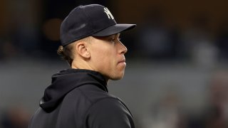 Aaron Judge of the New York Yankees in action against the Boston Red Sox at Yankee Stadium on June 10, 2023 in the Bronx borough of New York City.