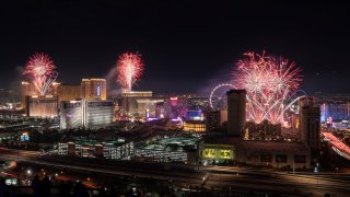 Fireworks explode over the Las Vegas Strip during a 4th of July Fireworks show, July 4, 2021, in Las Vegas.