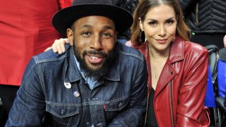 FILE - Dancers tWitch and Allison Holker attend a basketball game between the Los Angeles Clippers and the Utah Jazz at Staples Center on January 16, 2019 in Los Angeles, California.