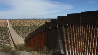 This picture taken on August 28, 2019 shows a portion of the wall on the US-Mexico border seen from Chihuahua State in Mexico, some 100 km from the city of Ciudad Juarez.