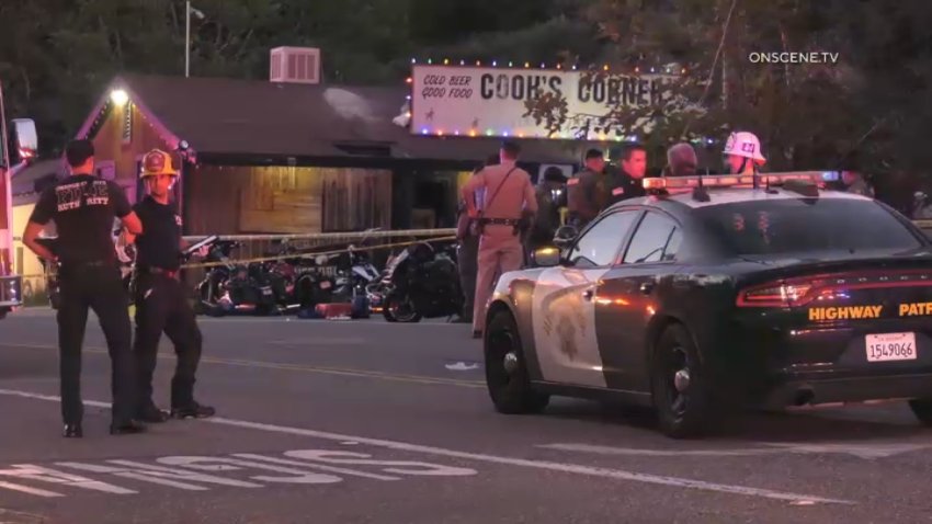 First responders at the scene of a shooting at the Cook's Corner bar in Trabuco Canyon on Wednesday, Aug. 23, 2023.