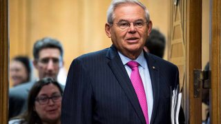 Ranking member Sen. Bob Menendez, D-N.J., arrives for the Senate Foreign Relations Committee hearing on Thursday, June 20, 2019.