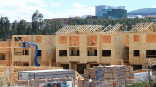 Construction work is underway at an apartment complex being built in Los Alamos, N.M.,