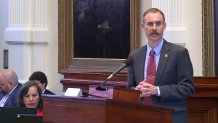 Texas Rep. Andrew Murr (R-Junction) delivers opening remarks in the Ken Paxton impeachment trial, Tuesday, Sept. 5, 2023.