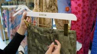 Clothes displayed at the Shein headquarters in Singapore on June 19, 2023.