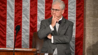 Rep. Patrick McHenry, R-N.C., the speaker pro tempore of the House of Representatives, awaits the vote on a new speaker of the House at the U.S. Capitol in Washington, Oct. 17, 2023.