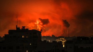 Smoke billowing in different regions of Gaza as the Israeli army conducts the most intense air attacks on the 21st day in Gaza Strip, Gaza on Oct. 27, 2023