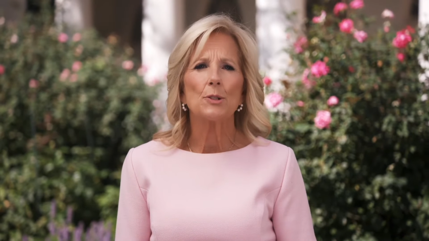 Jill Biden wearing a pink dress