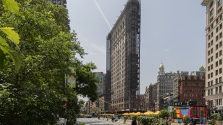 The Flatiron building in New York, US, on Tuesday, May 23, 2023. Jeffrey Gural, a longtime stakeholder in Manhattan’s Flatiron Building, and his group of investors have won an auction for the iconic landmark after years of battling over its future.