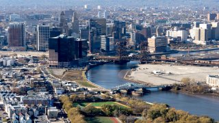 Downtown Newark, New Jersey and Passaic River.