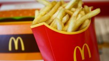 French fries are seen on McDonald's restaurant table in this illustration photo taken in Chelm, Poland on October 9, 2023. (Photo by Jakub Porzycki/NurPhoto via Getty Images)