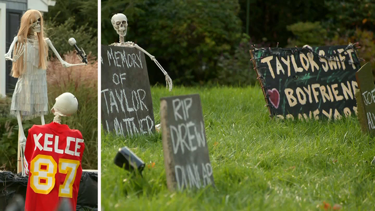 纽约家庭的万圣节展示“泰勒·斯威夫特和她的‘男朋友墓地’”在网上走红