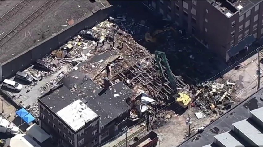 Rubble of the R.M. Palmer Candy Company explosion in West Reading, Pennsylvania