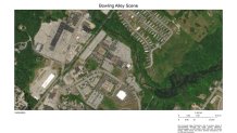 An aerial view of Just-In-Time Recreation, a bowling alley in Lewiston, Maine.