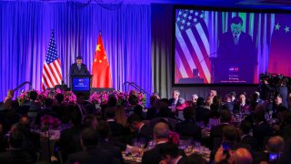 China’s President Xi Jinping speaks at the “Senior Chinese Leader Event” held by the National Committee on US-China Relations and the US-China Business Council on the sidelines of the Asia-Pacific Economic Cooperation (APEC) Leaders’ Week in San Francisco, California, on November 15, 2023.