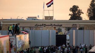 Volunteers and NGOs stuff are seen at Rafah border on October 17, 2023 in North Sinai, Egypt.