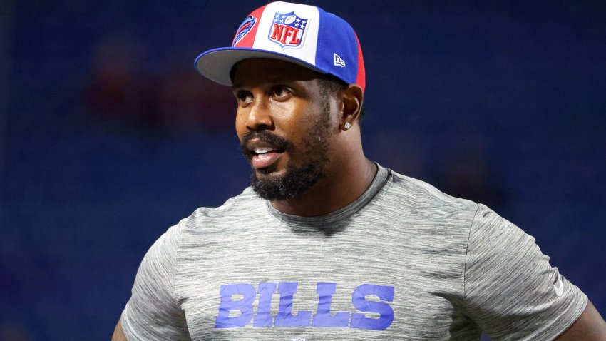 ORCHARD PARK, NEW YORK – OCTOBER 26: Von Miller #40 of the Buffalo Bills on the field before a game against the Tampa Bay Buccaneers at Highmark Stadium on October 26, 2023 in Orchard Park, New York.