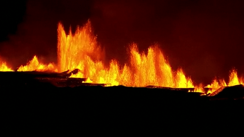 A volcanic erupting in Iceland.