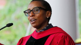 Claudine Gay speaks during the 368th Commencement Exercises at Harvard University in Cambridge, Massachusetts, on May 30, 2019.