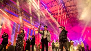 CHONGQING, CHINA – JANUARY 02: People visit the 2nd International Light and Shadow Art Festival at the Fine Arts Park on January 2, 2024 in Chongqing, China. The 2nd International Light and Shadow Art Festival runs from December 29 to January 7. (Photo by VCG/VCG via Getty Images)