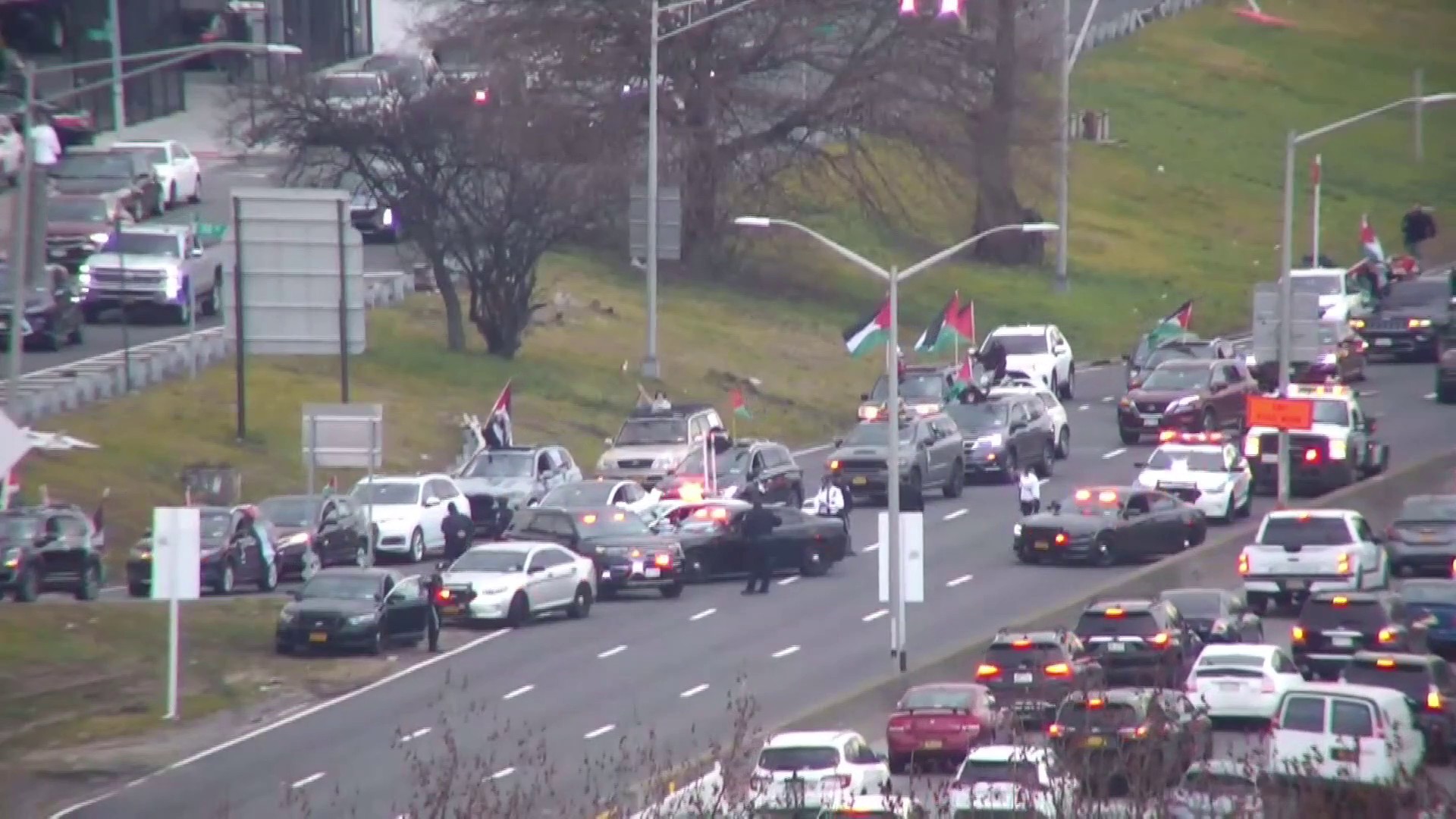 Large pro Palestinian car caravan slows traffic to JFK Airport on New Year s Day