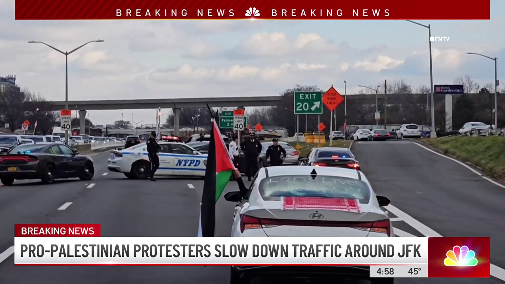 Large pro Palestinian car caravan slows traffic to JFK Airport on