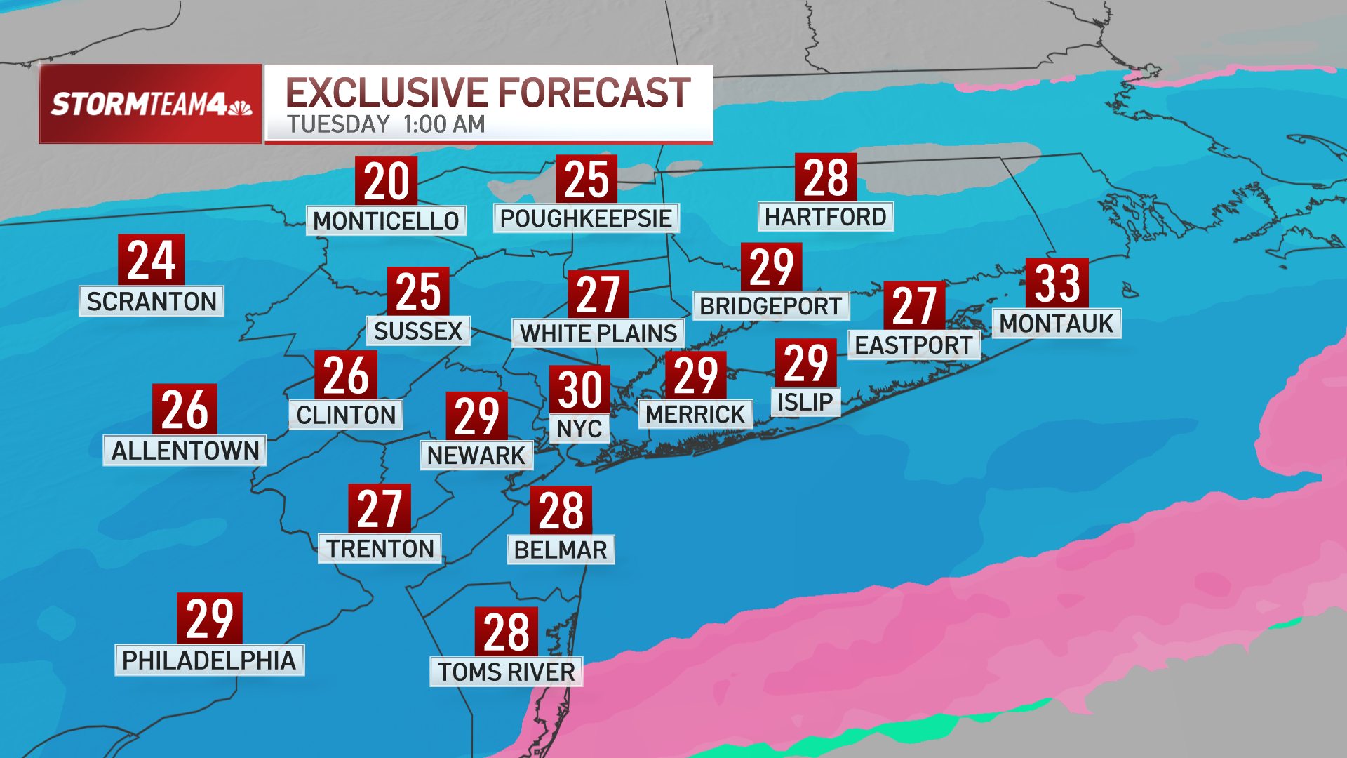 Tuesday New York City snow exclusive hourbyhour predictions from Storm Team 4 NBC New York