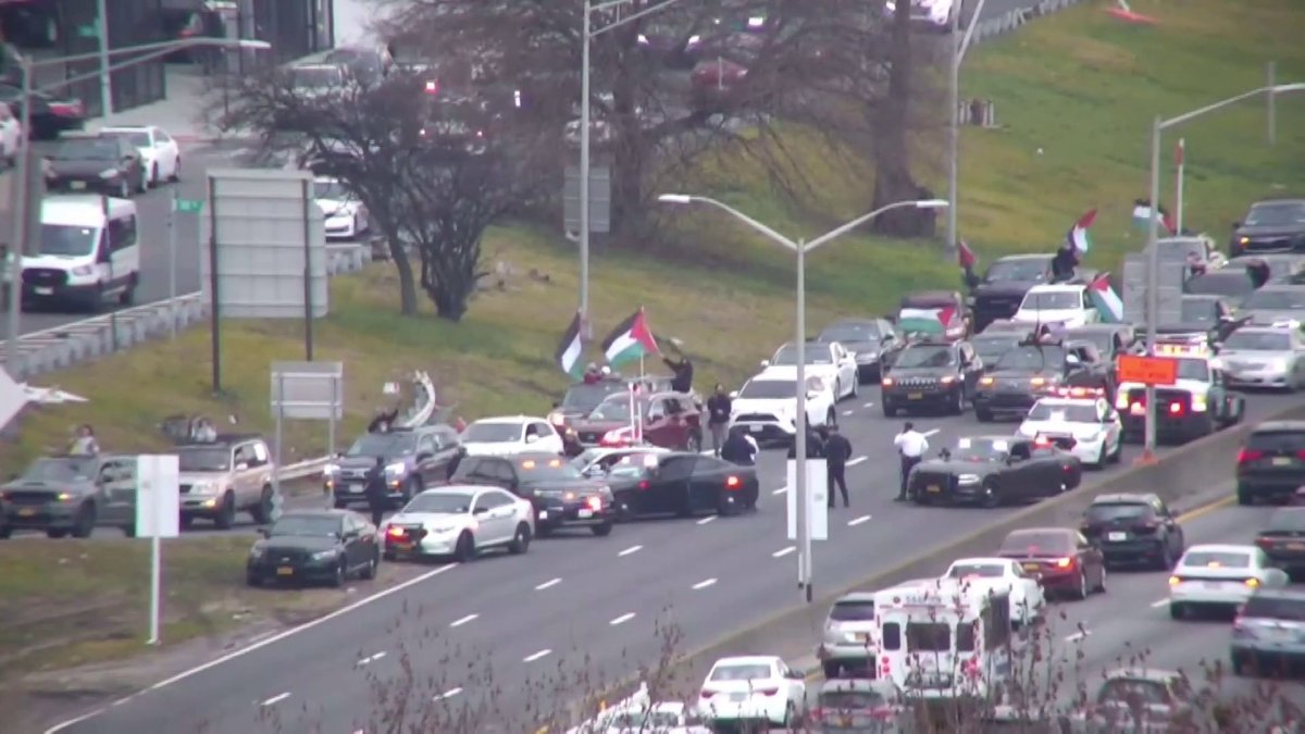 Large pro-Palestinian car caravan slows traffic to JFK Airport on New Year's Day