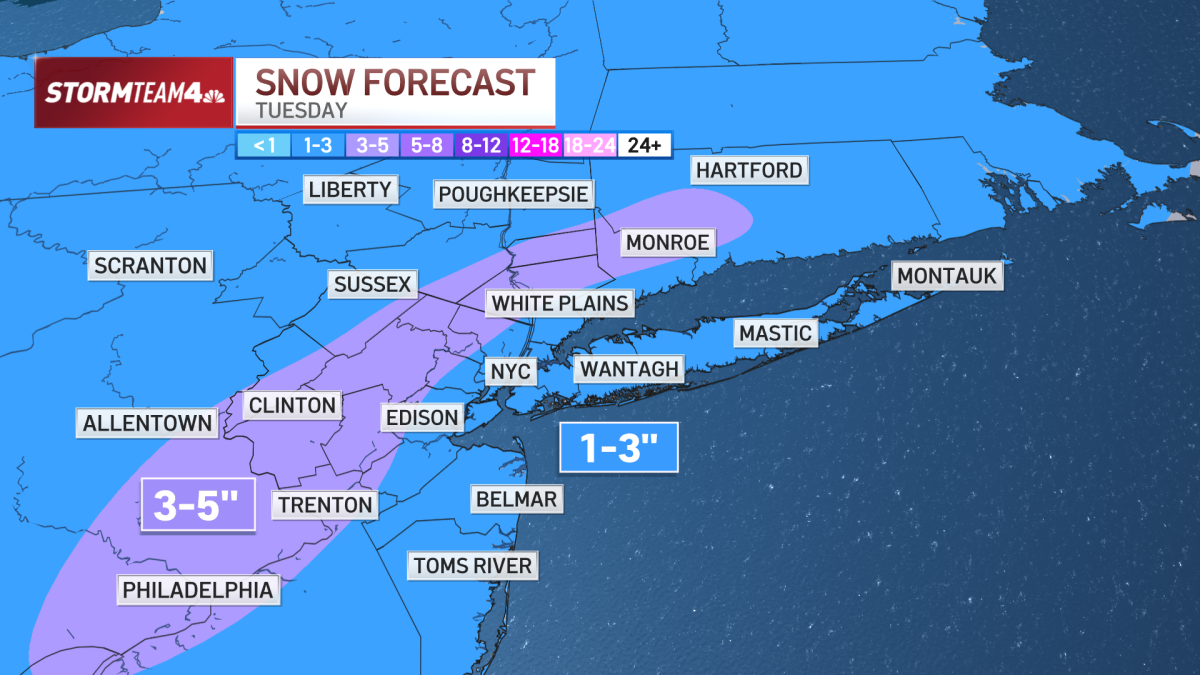 NYC snow forecast inches of snow expected across tristate Monday