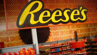 Reese's peanut butter chocolate candies are displayed