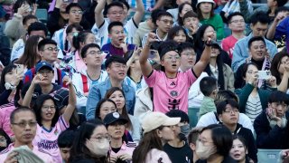 HONG KONG, CHINA – FEBRUARY 04: Fans react after not seeing Inter Miami’s Argentine forward Lionel Messi play during the friendly match between Hong Kong Team and Inter Miami CF at Hong Kong Stadium on February 4, 2024 in Hong Kong, China. 