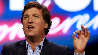 Tucker Carlson speaks at the Turning Point Action conference on July 15, 2023 in West Palm Beach, Florida. 