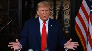 Former U.S. President Donald Trump speaks during a press conference held at Mar-a-Lago on February 08, 2024 in Palm Beach, Florida. 