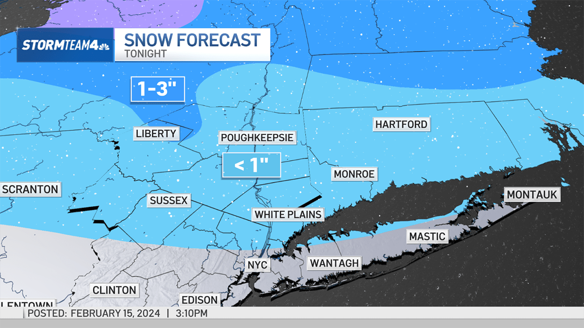 纽约市部分地区可能在今晚降更多的雪，周末将有轻微雪。