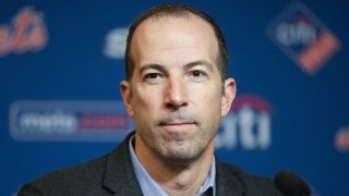FILE - Then-New York Mets general manager Billy Eppler speaks to reporters during a news conference at Citi Field, Jan. 31, 2023, in New York. Former New York Mets general manager Billy Eppler was suspended through this year's World Series on Friday, Feb. 9, 2024, by baseball Commissioner Rob Manfred, who concluded he and other team employees fabricated injuries to create open roster spots. (AP Photo/Mary Altaffer, File)